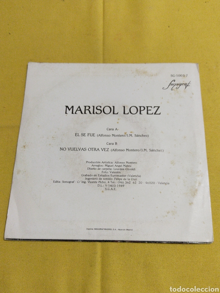 Discos de vinilo: SINGLE MARISOL LOPEZ 1989 - Foto 2