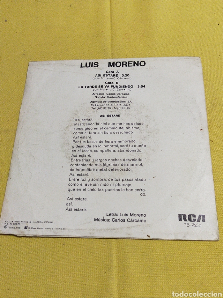 Discos de vinilo: SINGEL LUIS MORENO - Foto 2
