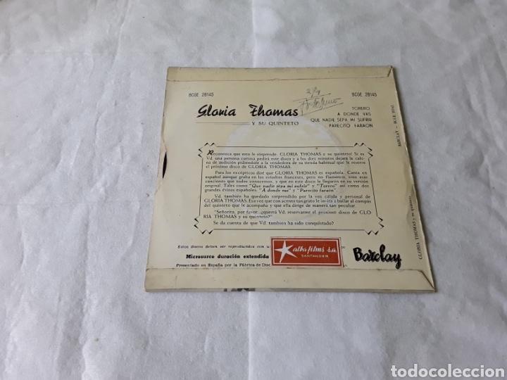 Discos de vinilo: GLORIA THOMAS -- TORERO +3 - Foto 2