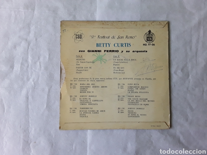 Discos de vinilo: BETTY CURTIS con GIANNI FERRIO -- MESSUNO+3 - Foto 2
