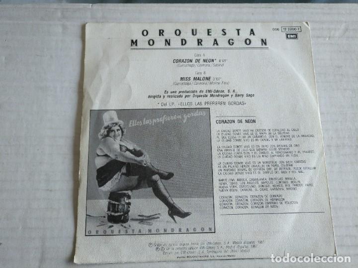 Discos de vinilo: ORQUESTA MONDRAGON - CORAZ&Oacute;N DE NE&Oacute;N - SINGLE - Foto 2