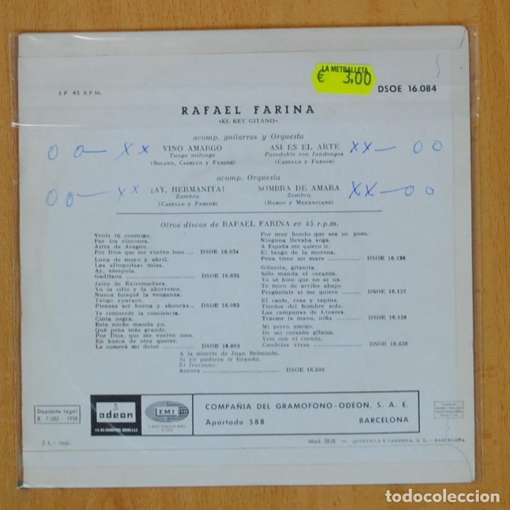 Discos de vinilo: RAFAEL FARINA - VINO AMARGO + 3 - EP - Foto 2