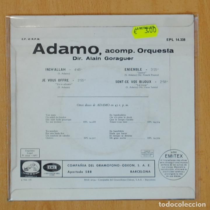 Discos de vinilo: ADAMO - INCH ALLAH + 3 - EP - Foto 2