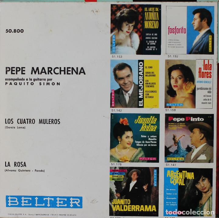Discos de vinilo: PEPE MARCHENA// LOS CUATRO MULEROS// SINGLE// 1963// BELTER - Foto 2