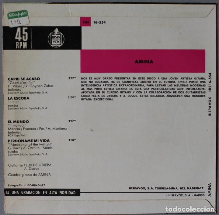 Discos de vinilo: AMINA// CAPRI SE ACABO+3// EP// 1965// HISPAVOX - Foto 2