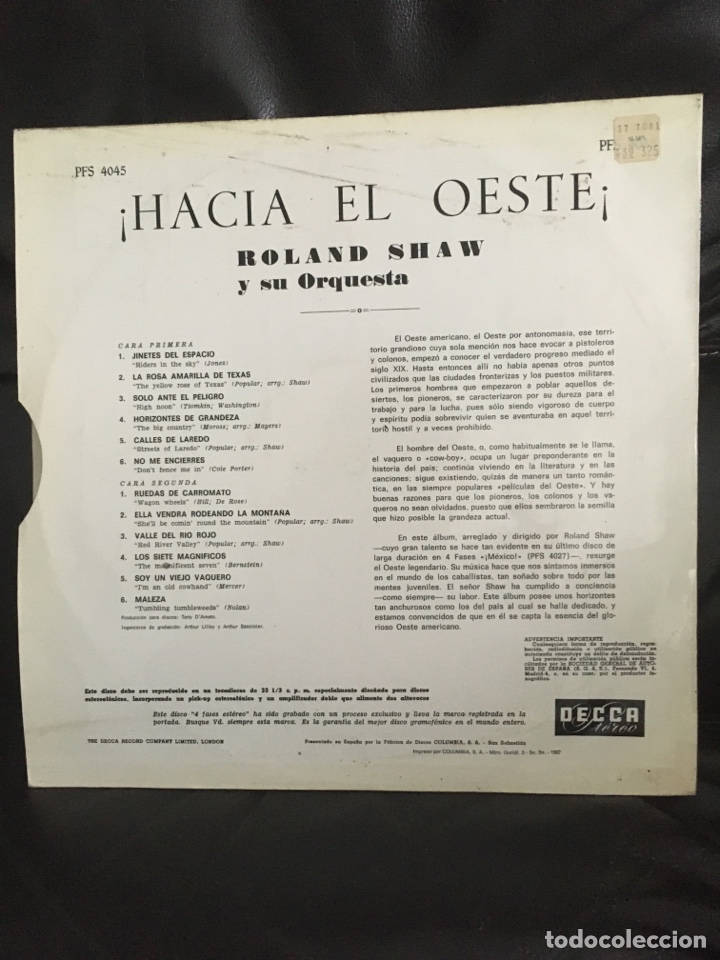 Discos de vinilo: DISCO VINILO LP WESTWARD HO - Foto 2