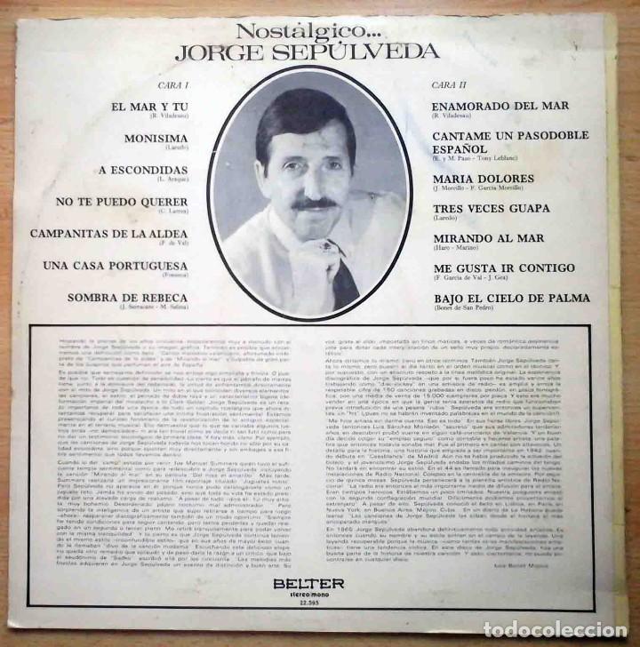 Discos de vinilo: Jorge sep&uacute;lveda - Nost&aacute;lgico - Belter 1971 - Foto 2