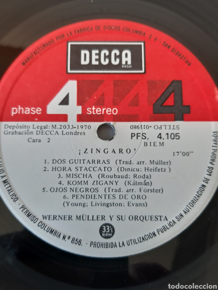 Discos de vinilo: &iexcl;ZINGARO! WERNER M&Uuml;LLER Y SU ORQUESTA. DECCA. ESPA&Ntilde;A - Foto 3