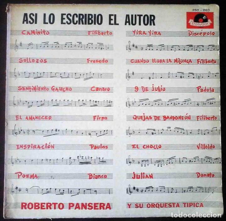 Disques de vinyle: LP As&iacute; lo escribi&oacute; el autor - Roberto Pansera y su orquesta t&iacute;pica. Industria Argentina.