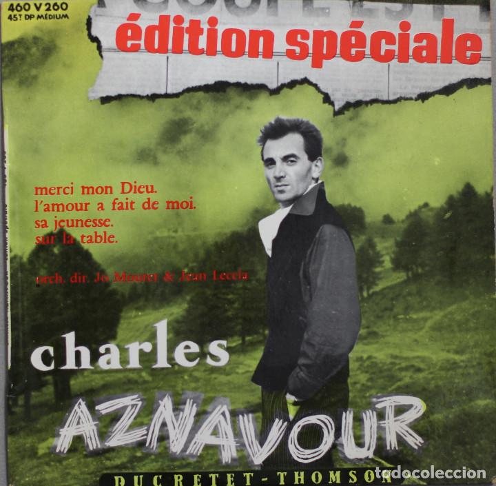 Discos de vinilo: CHARLES AZNAVOUR// MERCI MON DIEU+3//EP// DUCRETET THOMSON FRANCE