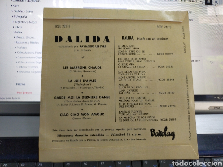 Discos de vinilo: Dalida EP les marrons chauds + 3 Espa&ntilde;a 1961 - Foto 2