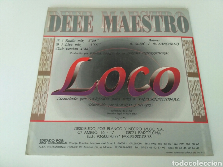 Discos de vinilo: Deee Maestro - Loco - Foto 2