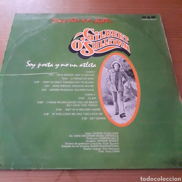 Discos de vinilo: Disco de Vinilo (LP) Gilbert OSullivan &rdquo;Im A Writer, Not A Fighter&rdquo; - Foto 2