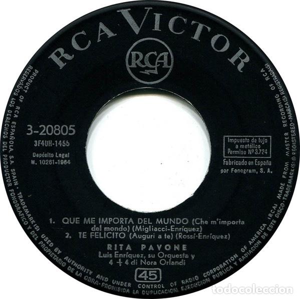 Discos de vinilo: Que Me Importa Del Mundo - Rita Pavone - Foto 3