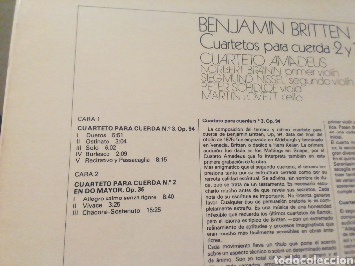 Discos de vinilo: Britten. Cuartetos para cuerda 2 y 3. Vinilo. - Foto 2