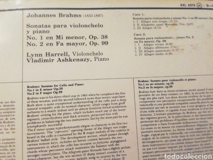 Discos de vinilo: Brahms. Sonatas para Chelo. vinilo. - Foto 2