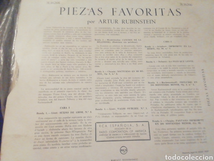 Discos de vinilo: Rubinstein. Piezas favoritas. - Foto 2