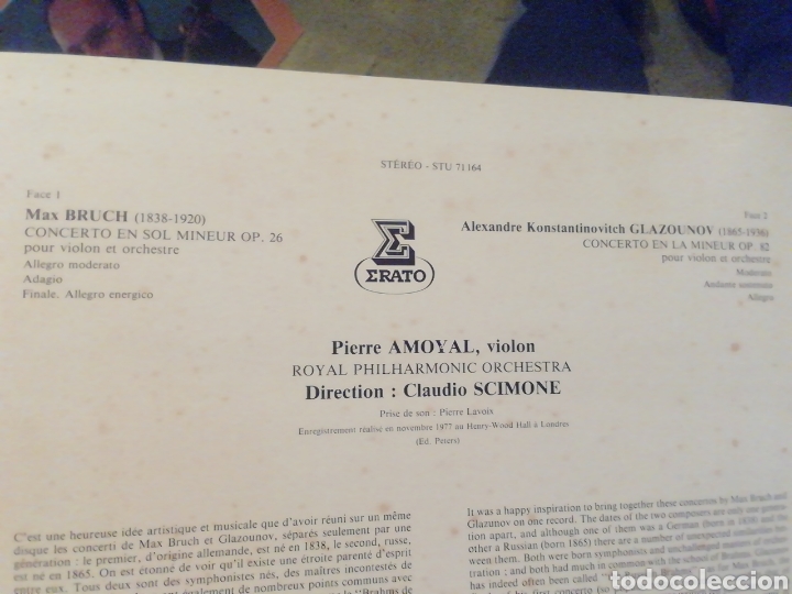 Discos de vinilo: Brunch Glazounov. Pierre Amoyal. vinilo. - Foto 2