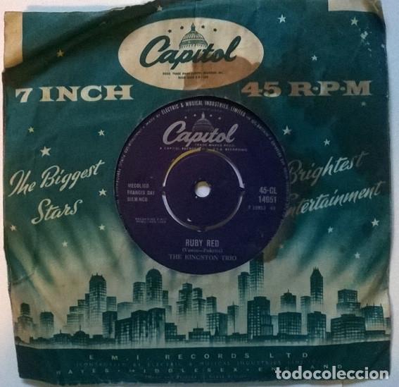 Discos de vinilo: Kingston Trio. Tom Dooley/ Ruby Red. Capitol, UK 1958 single - Foto 1