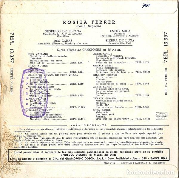 Discos de vinilo: Suspiros De Espa&ntilde;a - Rosita Ferrer - Foto 2