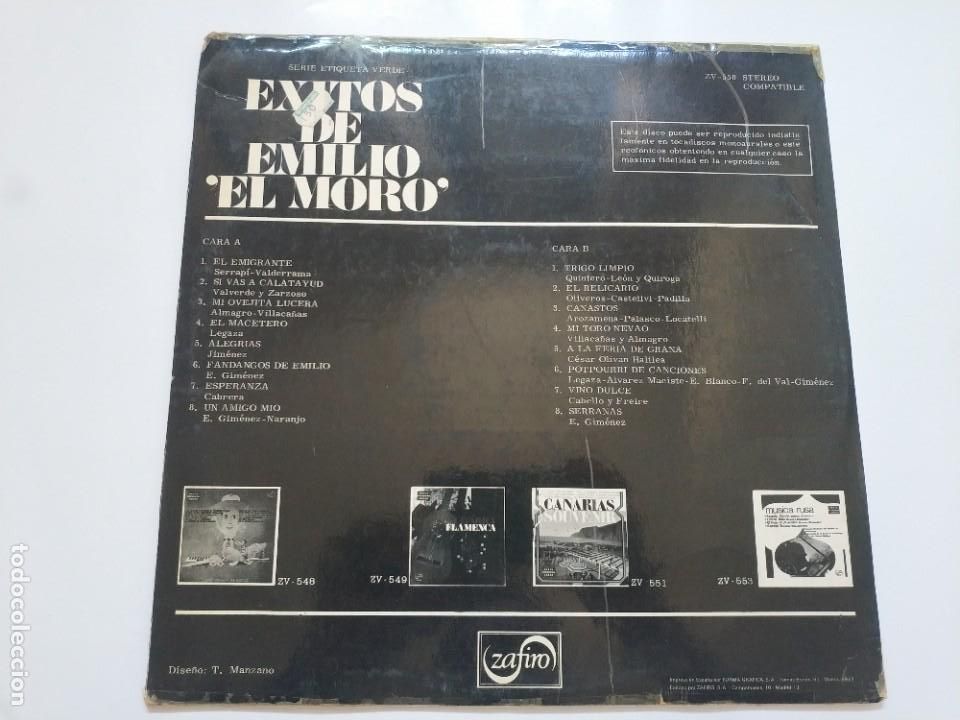 Discos de vinilo: EXITOS DE EMILIO EL MORO. ZAFIRO 1970 - Foto 4