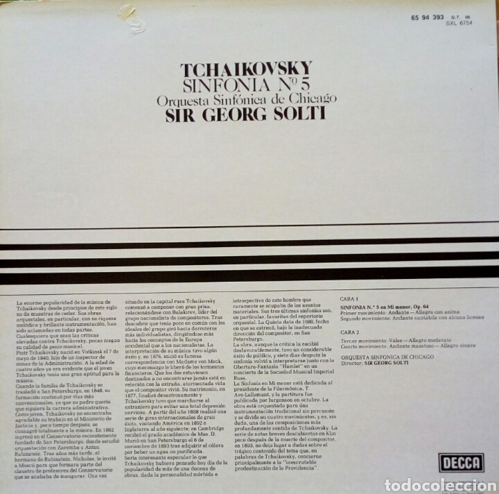Discos de vinilo: Tchaikovsky. SINFON&Iacute;A 5. Solti. DECCA. (1Lp) - Foto 2