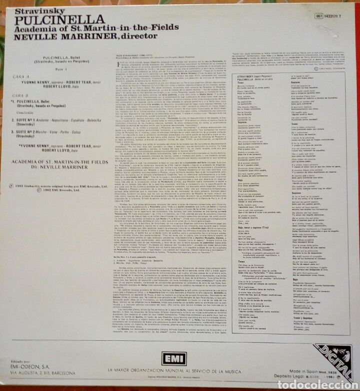 Discos de vinilo: Stravinsky. PULCINELLA. Marriner. EMI (1Lp) - Foto 2
