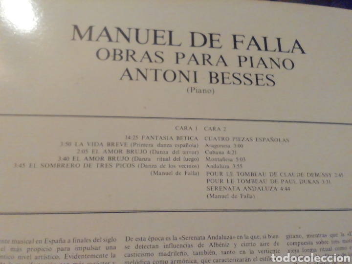 Discos de vinilo: Falla. obras para p&iacute;ano. Antoni Besses. vinilo. - Foto 2
