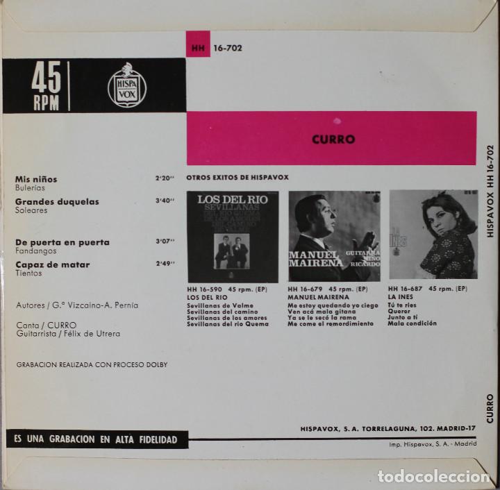 Discos de vinilo: CURRO// MIS NI&Ntilde;OS+3// EP// 1969// HISPAVOX - Foto 2
