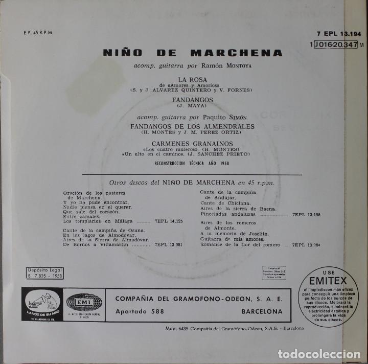 Discos de vinilo: NI&Ntilde;O DE MARCHENA// LA ROSA+3//EP// 1958// EMI - Foto 2