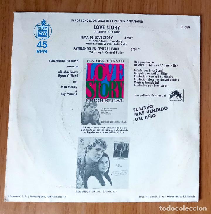 Discos de vinilo: LOVE STORY - TEMA DE LOVE STORY + PATINANDO EN CENTRAL PARK - HISPAVOX 1975 - H689- 45 RPM - Foto 2 - 208792790