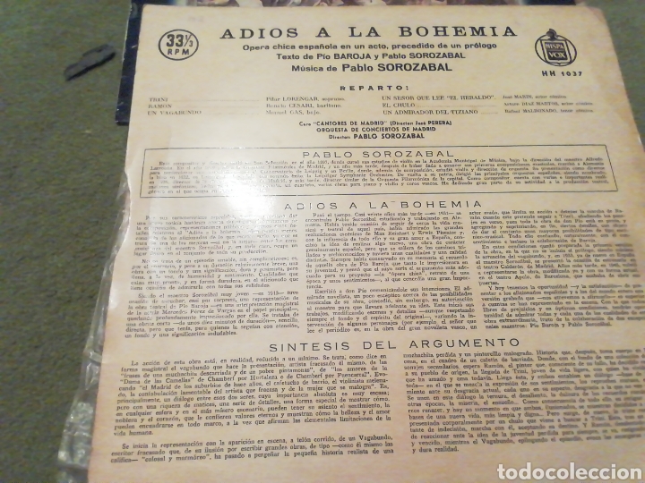 Discos de vinilo: Adi&oacute;s a la bohemia. Sorozabal. Vinilo. - Foto 2