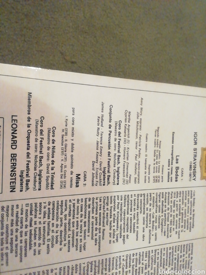 Discos de vinilo: Stravinsky. Las bodas. Misa. Leonard Bernstein. vinilo. - Foto 2