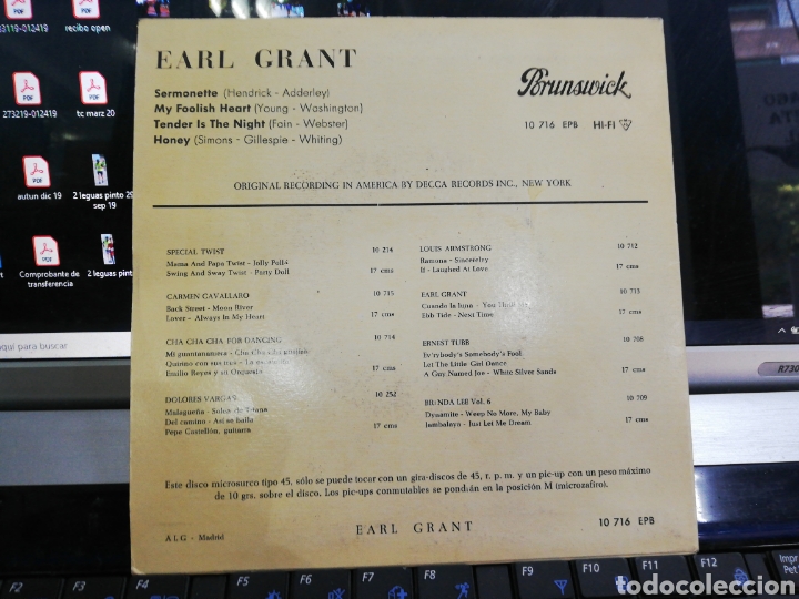 Discos de vinilo: Earl grant ep sermonette + 3 espa&ntilde;a 1962 - Foto 2