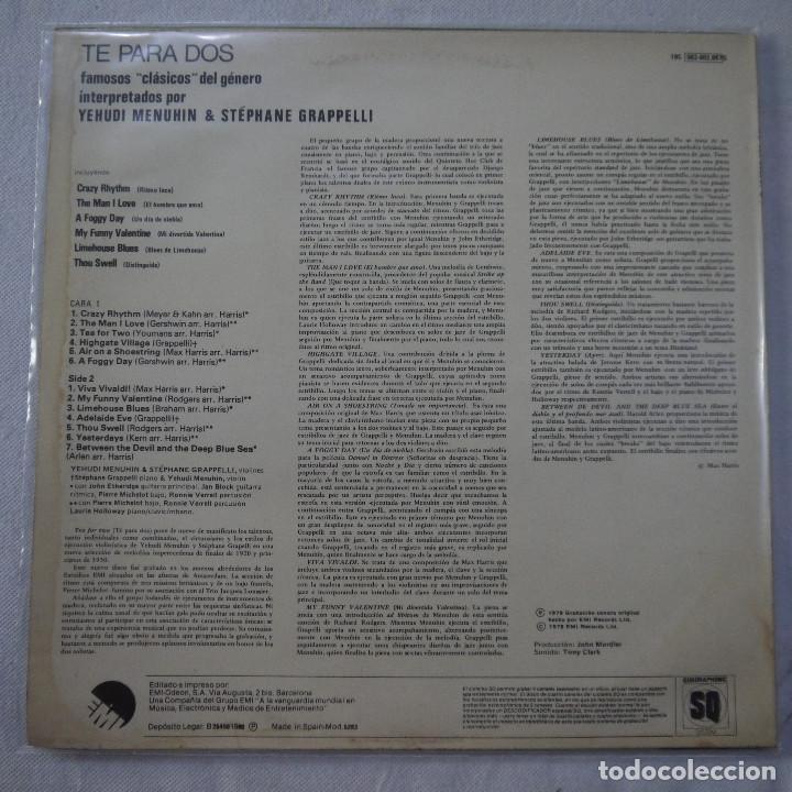 Discos de vinilo: ST&Eacute;PHANE GRAPPELLI & YEHUDI MENUHIN - TEA FOR TWO - LP 1980 - Foto 2