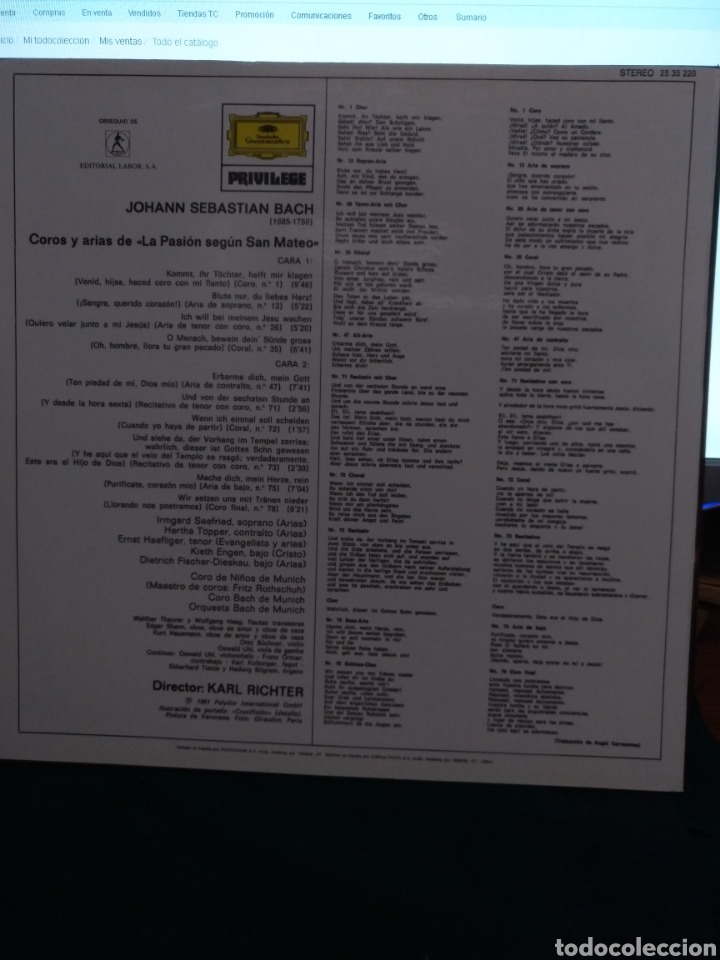 Discos de vinilo: Bach. Richter. DG 1961 - Foto 2