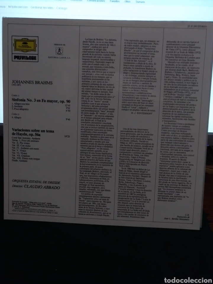 Discos de vinilo: Brahms/Abbado DG 1973-74/1984 - Foto 2