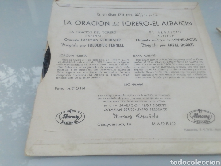 Discos de vinilo: La oraci&oacute;n del torero. Turina. single. - Foto 2
