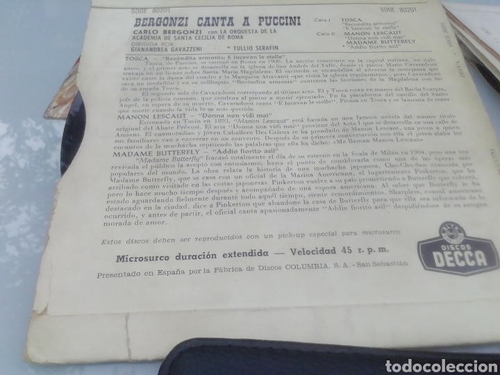 Discos de vinilo: Bergonzi canta a Puccini. single. - Foto 2