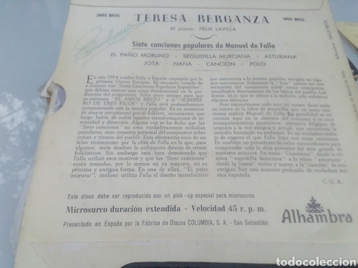 Discos de vinilo: Siete canciones populares. Falla. Berganza. single. - Foto 2