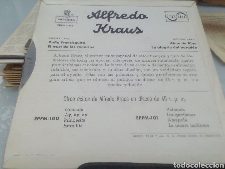 Discos de vinilo: 4 &eacute;xitos de Alfredo Kraus. single. - Foto 2