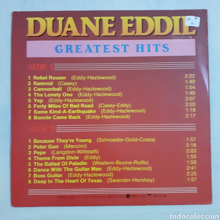 Discos de vinilo: Duane Eddie. Greatest Hits. EEC 1988. WR 31108. - Foto 2