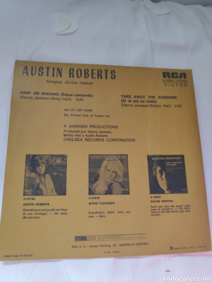 Discos de vinilo: Austin Roberts - Keep on singing - Single Vinilo - Foto 2