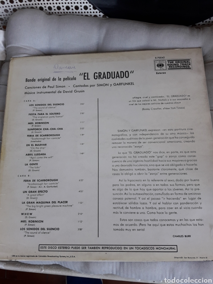 Discos de vinilo: Vinilo, banda sonora del Graduado - Foto 2