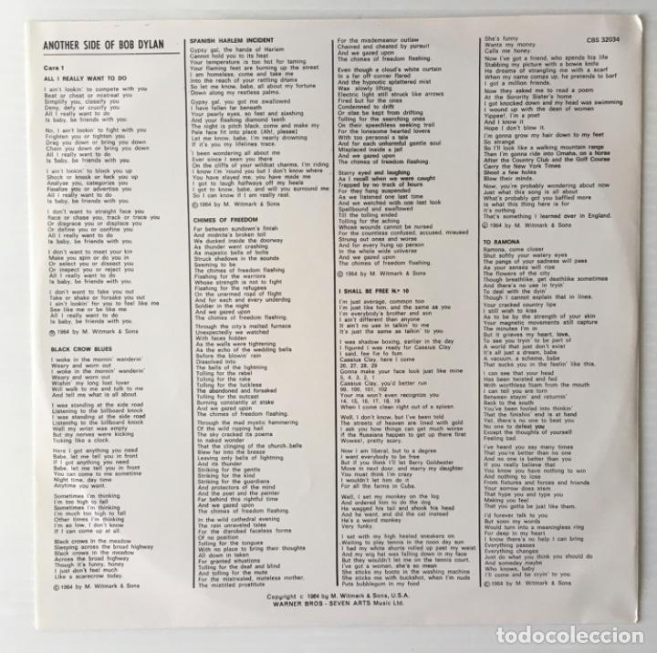 Discos de vinilo: ANOTHER SIDE OF BOB DYLAN. CBS ESPA&Ntilde;A, 1982 - Foto 3