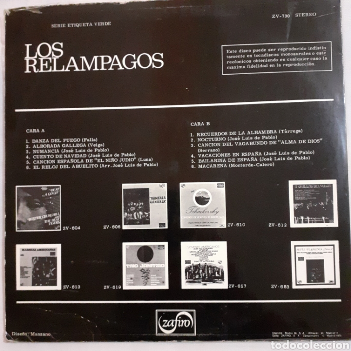 Discos de vinilo: Los Rel&aacute;mpagos. ZV-730. 1975. - Foto 2