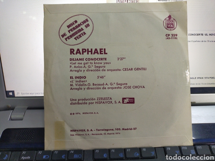 Discos de vinilo: Raphael single promocional d&eacute;jame conocerte 1974 - Foto 2