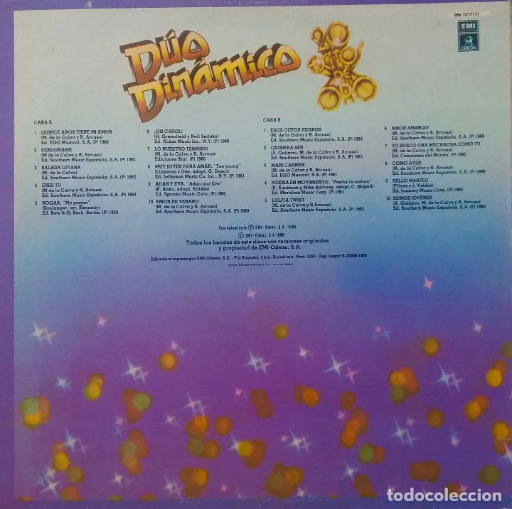 Discos de vinilo: D&Uacute;O DIN&Aacute;MICO, 20 &Eacute;XITOS DE ORO VERSIONES ORIGINALES. LP CON FUNDA INTERIOR DE LETRAS - Foto 2