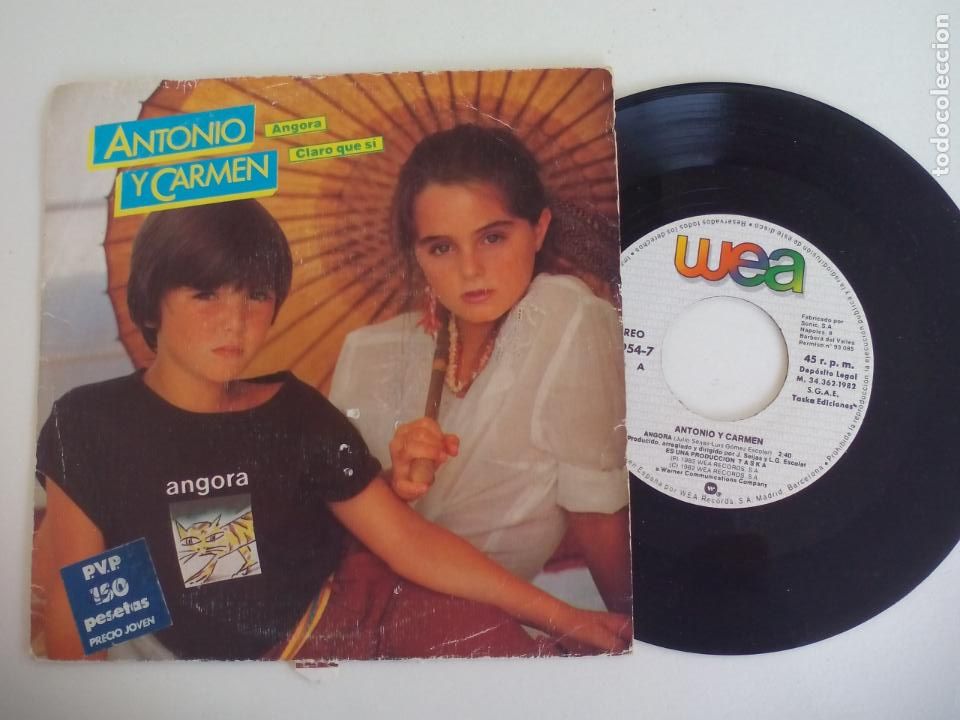 Vinyl-Schallplatten: ANTONIO Y CARMEN - LOS HIJOS DE ROCIO DURCAL - ANGORA - SINGLE WEA. 1982