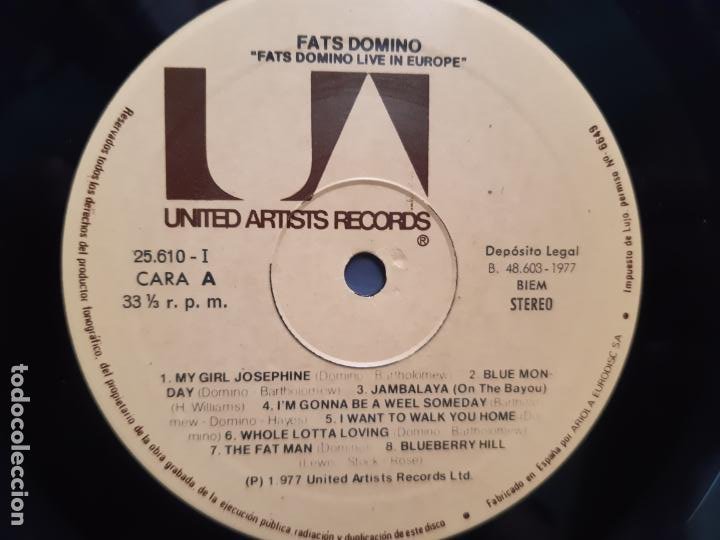 Discos de vinilo: FATS DOMINO- LIVE IN EUROPE - SPAIN LP 1977 - COMO NUEVO. - Foto 3 - 212356358